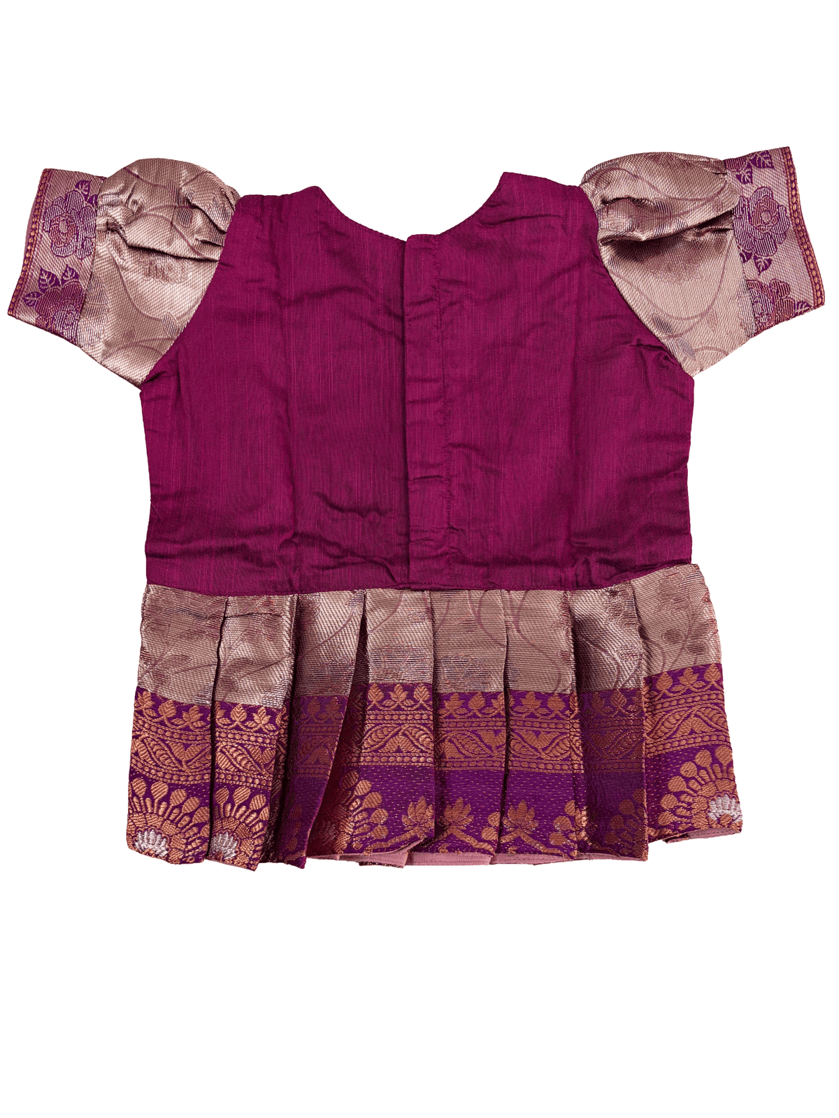 Girls Ethnic kanchi silk slub set | Dark Pink with contrasting light shade skirt