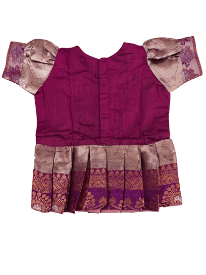 Girls Ethnic kanchi silk slub set | Dark Pink with contrasting light shade skirt