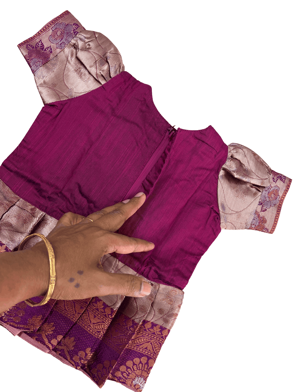 Girls Ethnic kanchi silk slub set | Dark Pink with contrasting light shade skirt