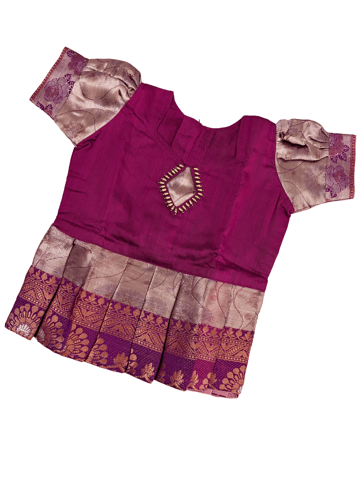 Girls Ethnic kanchi silk slub set | Dark Pink with contrasting light shade skirt