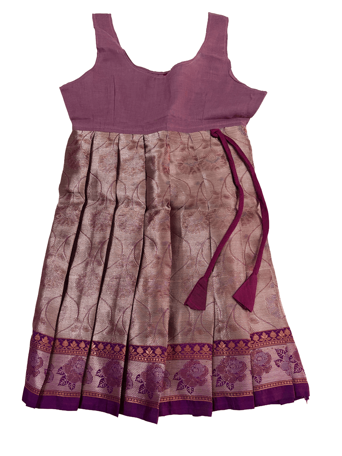 Girls Ethnic kanchi silk slub set | Dark Pink with contrasting light shade skirt