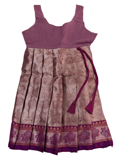 Girls Ethnic kanchi silk slub set | Dark Pink with contrasting light shade skirt