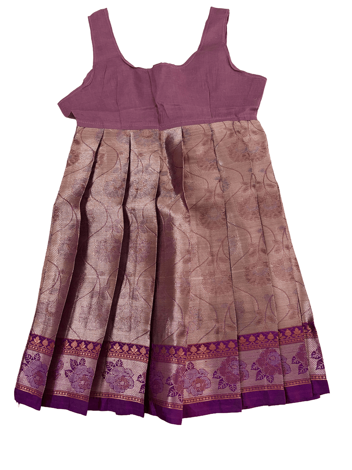 Girls Ethnic kanchi silk slub set | Dark Pink with contrasting light shade skirt