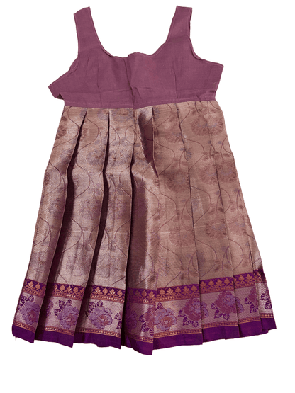 Girls Ethnic kanchi silk slub set | Dark Pink with contrasting light shade skirt