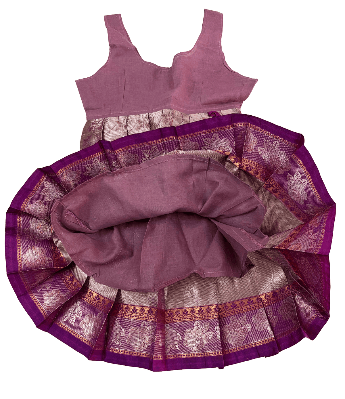 Girls Ethnic kanchi silk slub set | Dark Pink with contrasting light shade skirt