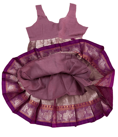 Girls Ethnic kanchi silk slub set | Dark Pink with contrasting light shade skirt