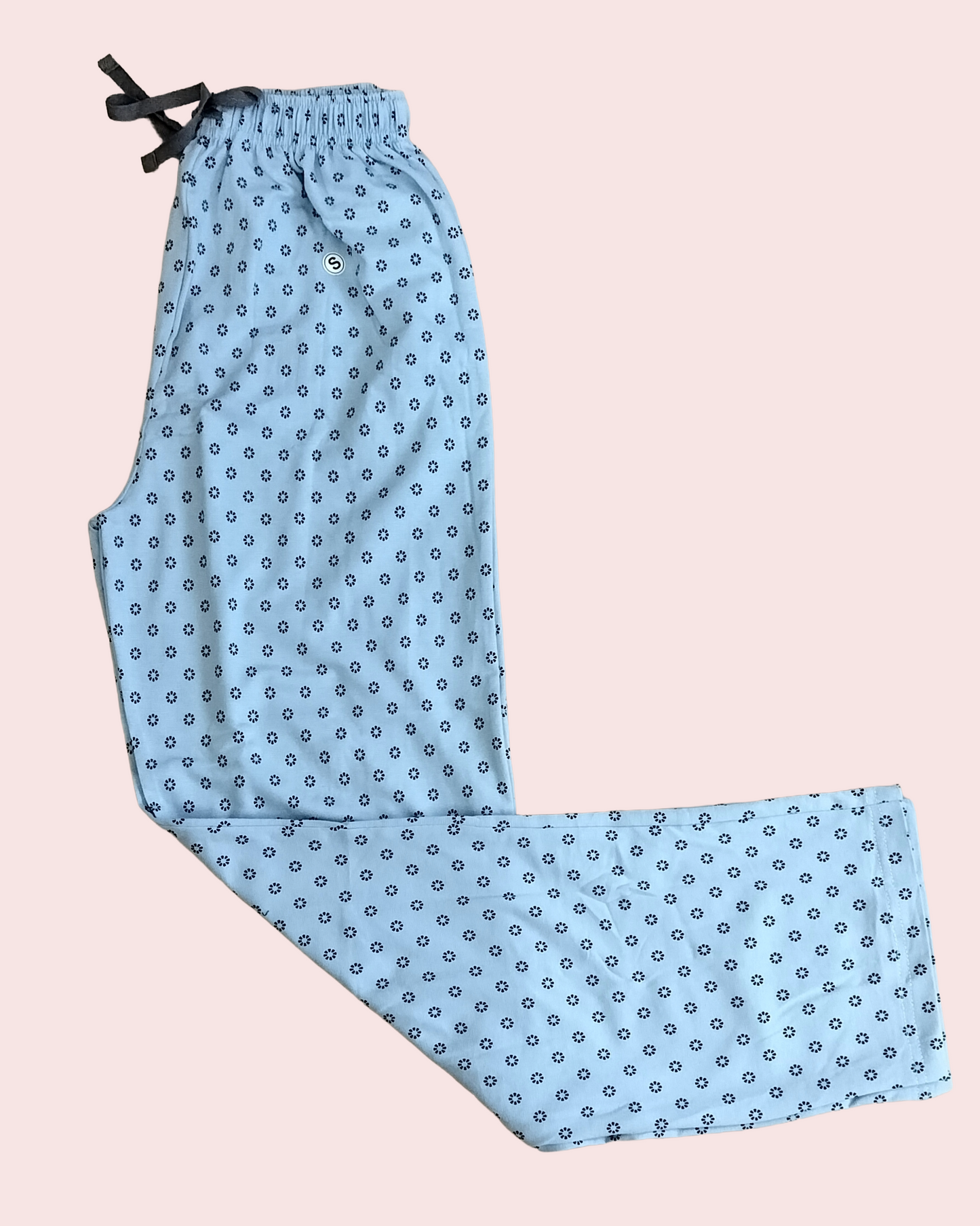 Women Pyjama Pant | Mini black in flowers in sky blue | WPYJAMA