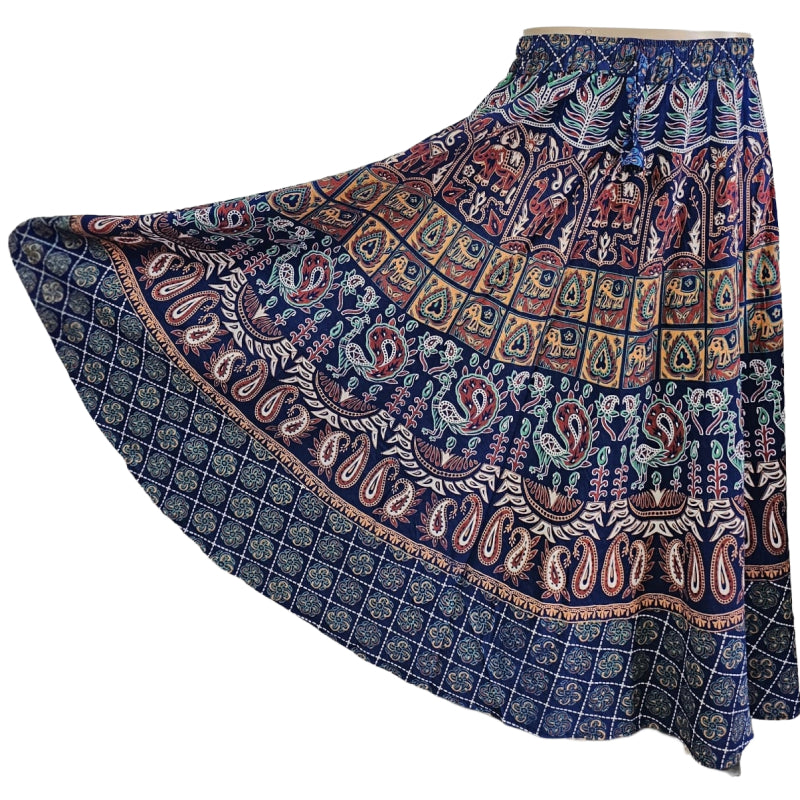 Women Skirt | Jaipuri Print | Fits up to XL|Navy Blue checks