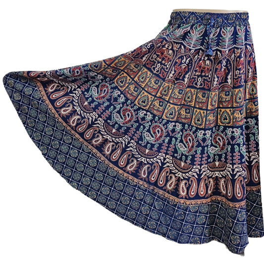 Women Skirt | Jaipuri Print | Fits up to XL|Navy Blue checks