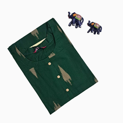 Women Kurti | Straight Cut | Bottle Green Ikkat pattern | Only Kurti