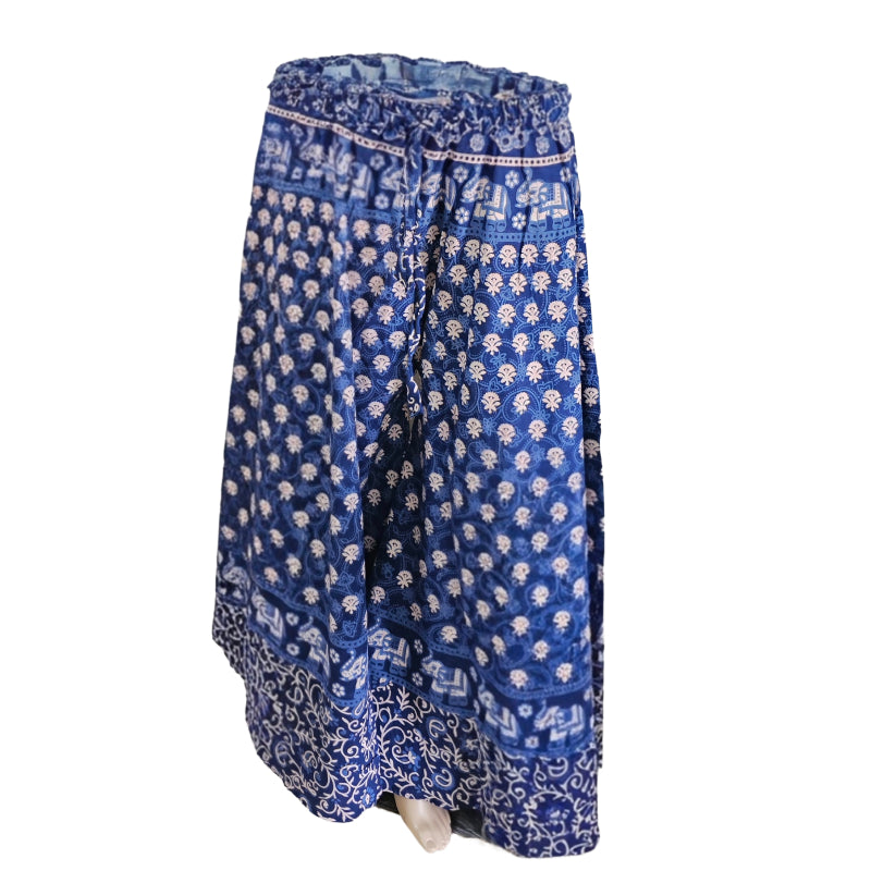 Women’s Cotton Flared Palazzo (Divider Skirt) with Drawstring| Indigo Blue Floral pant