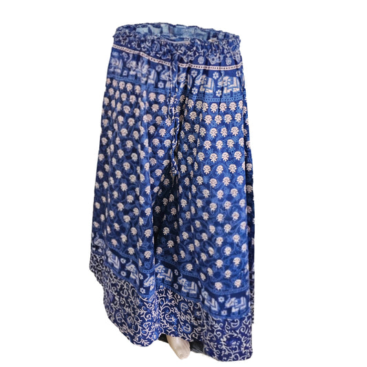 Women’s Cotton Flared Palazzo (Divider Skirt) with Drawstring| Indigo Blue Floral pant