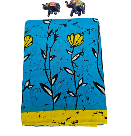 Mul Mul Cotton Saree |Sky Blue with Yellow