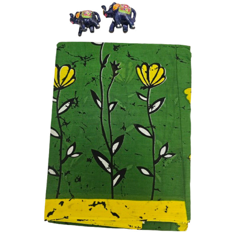 Mul Mul Cotton Saree |Green with Yellow