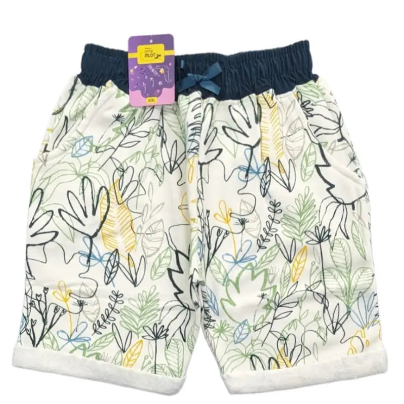 Girls Shorts | Leaf outlines in half white colors