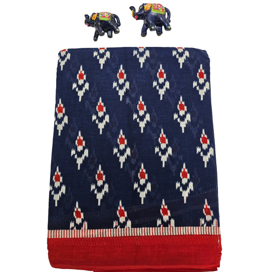 Mul Mul Cotton Saree | Leaf bhutta in white and red 1