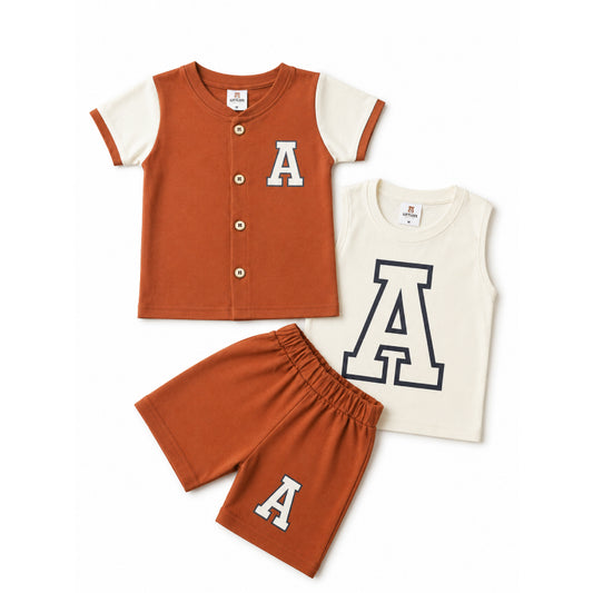 Baby Boy 3 in 1 Set | Letter A in brick color | boys3in1