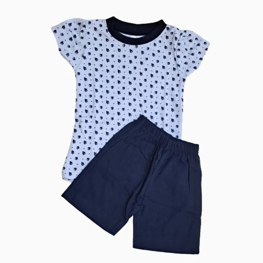 Girls Shorts Set - Light blue mini flower