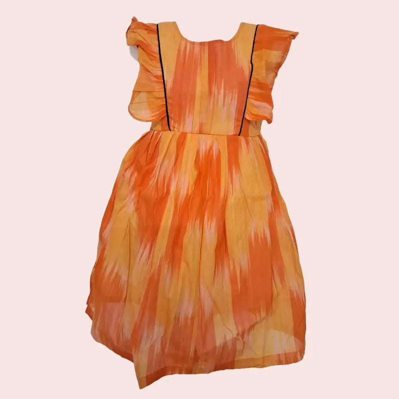 Cotton Ikkat Frocks | Dark Orange with light orange and black piping