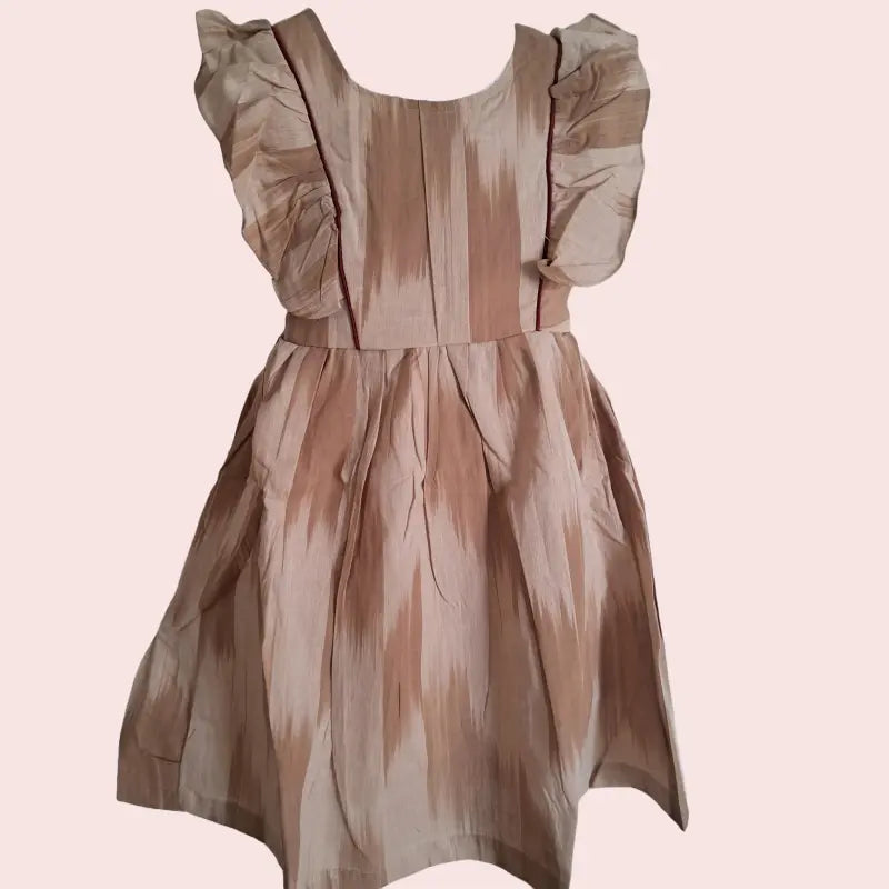 Cotton Ikkat Frocks | Light skin with dark skin and Maroon piping