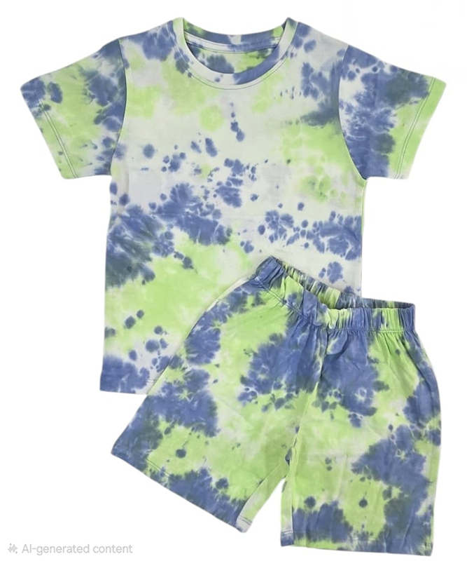 Premium| T-shirt with Shorts sets| tiedyeset | BSET |Light Green with Blue mixed print