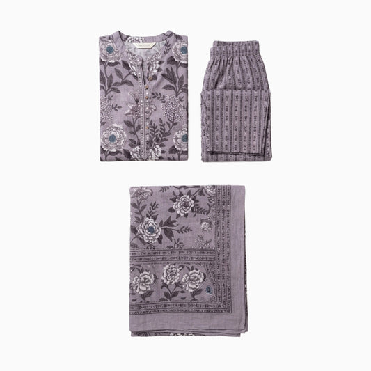 Women kurti with pant and dupatta | Straight cut| Light onion floral set
