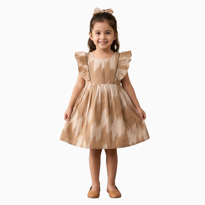 Cotton Ikkat Frocks | Light skin with dark skin and black piping