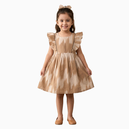 Cotton Ikkat Frocks | Light skin with dark skin and black piping