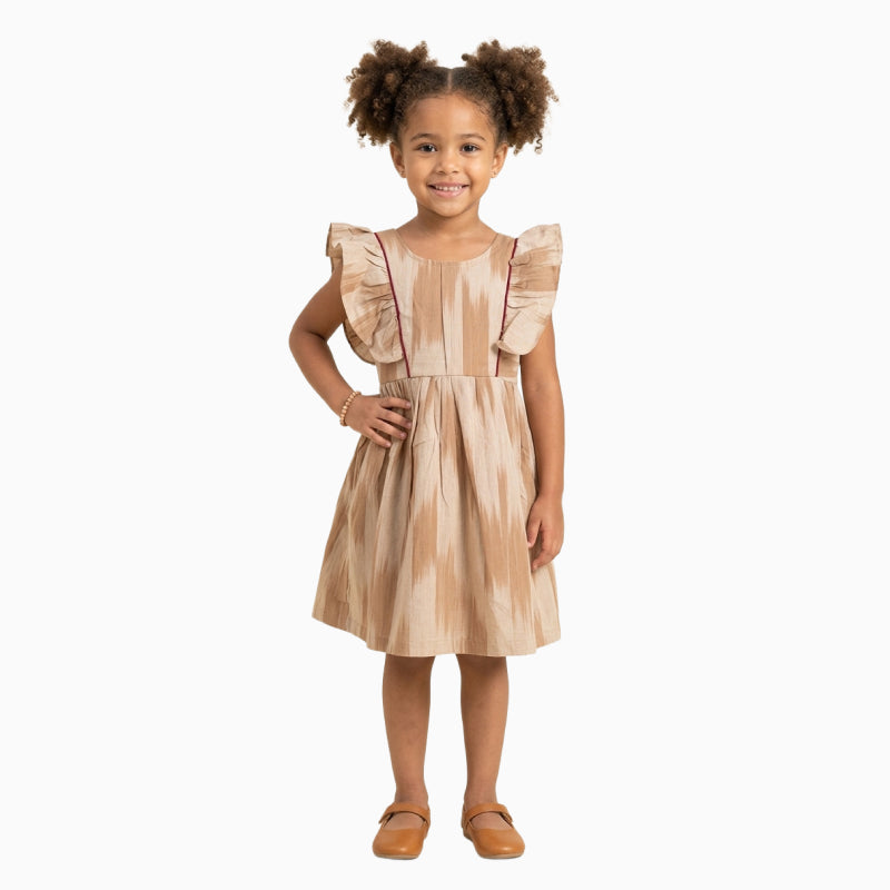 Cotton Ikkat Frocks | Light skin with dark skin and Maroon piping