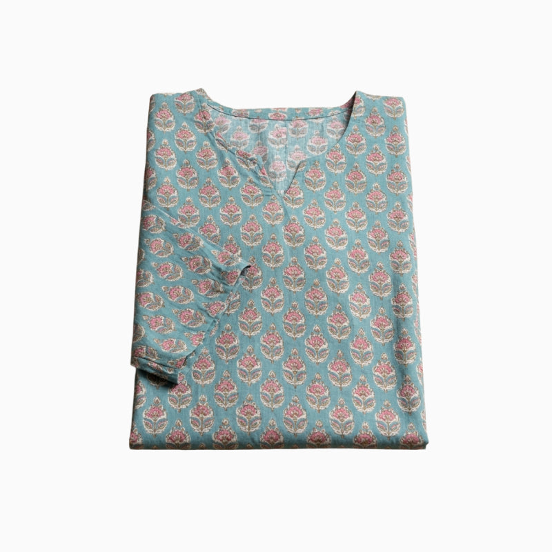 Women Kurti | Light blue with flower print | Only kurti