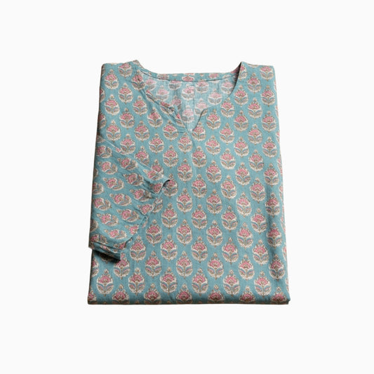 Women Kurti | Light blue with flower print | Only kurti