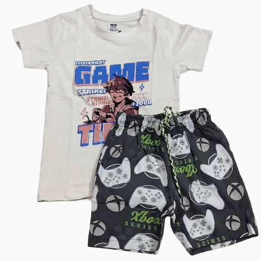 T-shirt with Shorts sets| BSET | Light cream game print