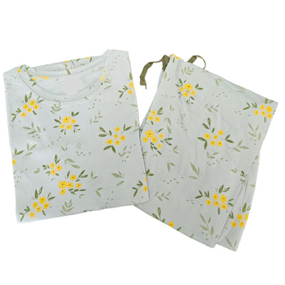 Women Co-ord Tshirt Pant set | Light green yellow florals