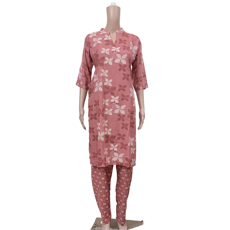 Women’s Liva Rayon Kurti & Pant Set | Daily Wear | Peachish pink floral top with pant