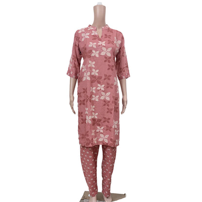 Women’s Liva Rayon Kurti & Pant Set | Daily Wear | Peachish pink floral top with pant