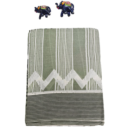 Mul Mul Cotton Saree | Light pista green with zigzag 1