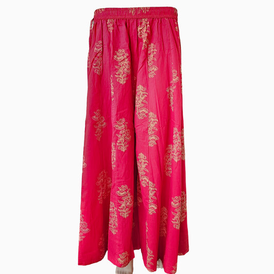 Women's Cotton 16 Kali Divider Skirt Palazzo Pants – Long florals in dark pink