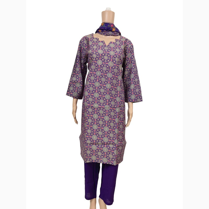 Women ethnic kurti with pant and dupatta |Light purple color ajrakh printed 3 piece sets | Neck Pattern 1 | B4016