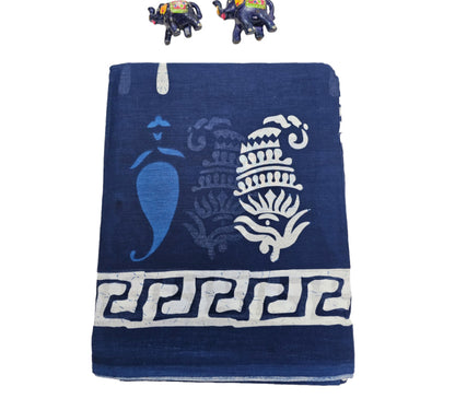 Mul Mul Cotton Saree | Mango bhutta in indigo blue