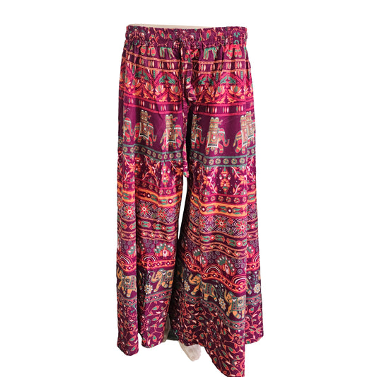 Women’s Cotton Flared Palazzo (Divider Skirt) with Drawstring| Maroon Elephant