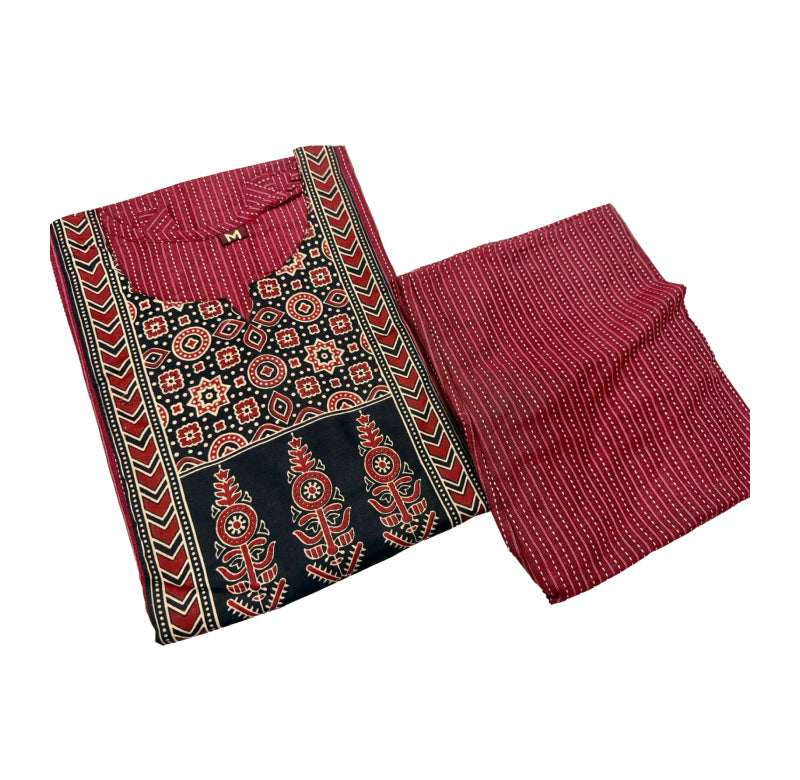 Women kurti with pant | Kantha cotton sets Red Marooncolor | kanthaset (Copy)