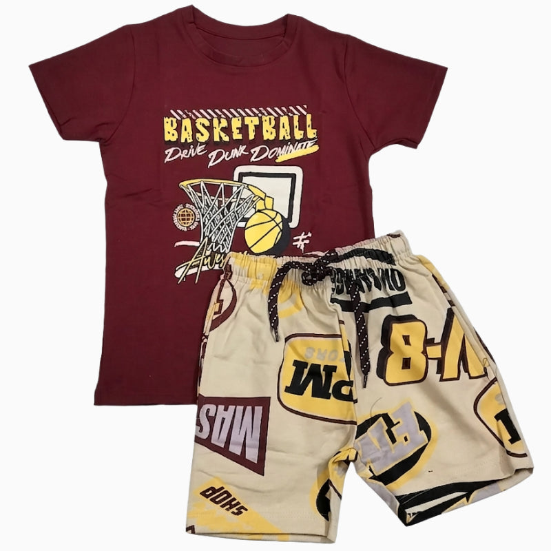T-shirt with Shorts sets| BSET | Maroon basketball