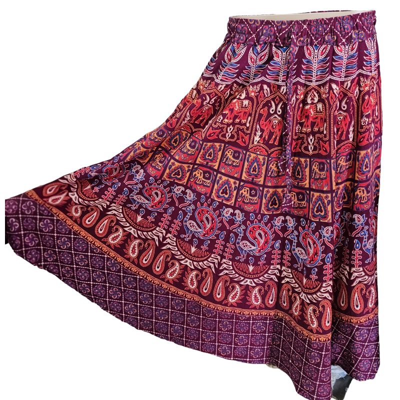 Women Skirt | Jaipuri Print | Fits up to XL| Maroon checks