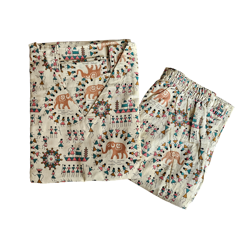 Women Sleeveless Co-Ord kurti with pant(Sleeves inside) | Warli art