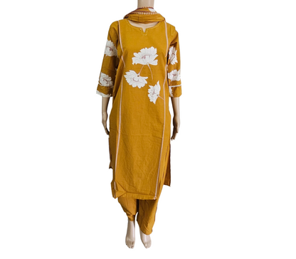 Women kurti with pant and dupatta | Straight cut Mustard white color l cottonfloral