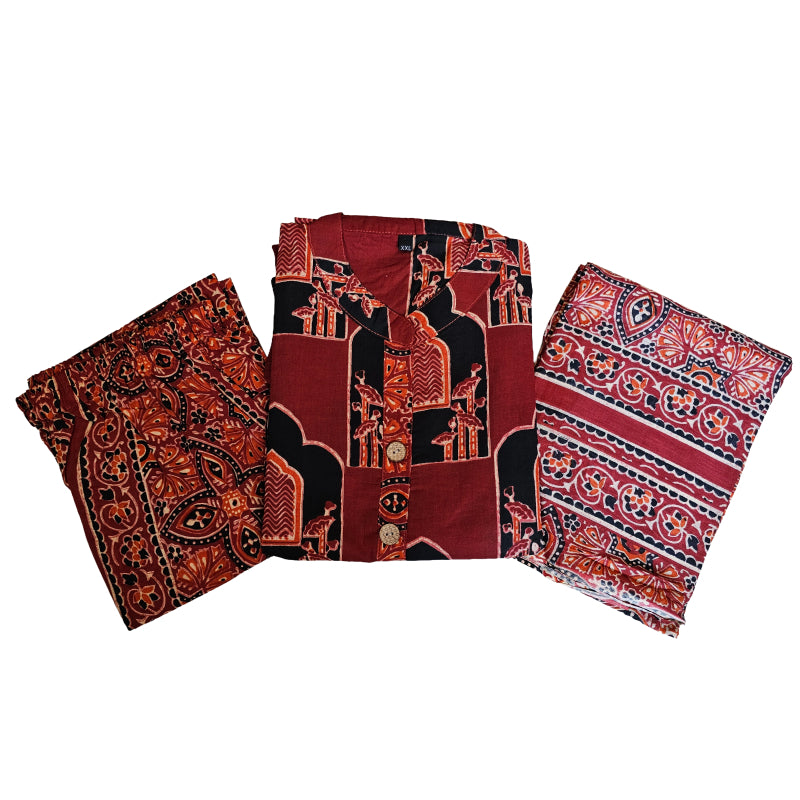 Women kurti with pant and Dupatta | Straight cut | Maroon House print