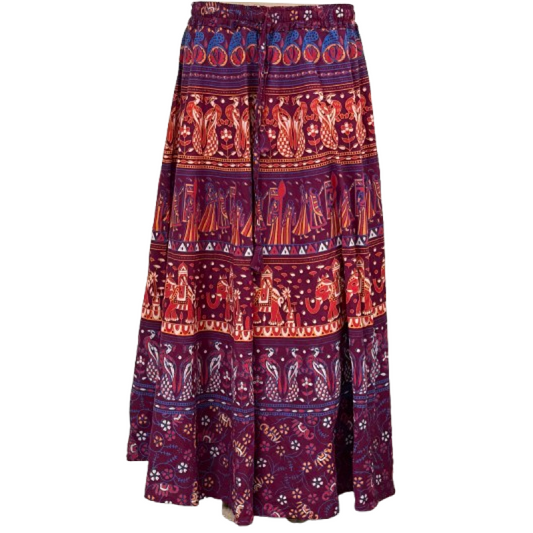Women elasticated Skirt | Jaipuri Print | Fits up to XL| Maroon Palanquin