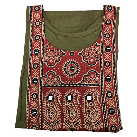 Women's Dabu Cotton Short Kurti | Light Mehandi Green short top