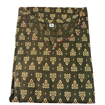 Women's Cotton Short Kurti | Mehandi green with bhutta
