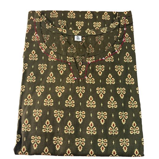 Women's Cotton Short Kurti | Mehandi green with bhutta
